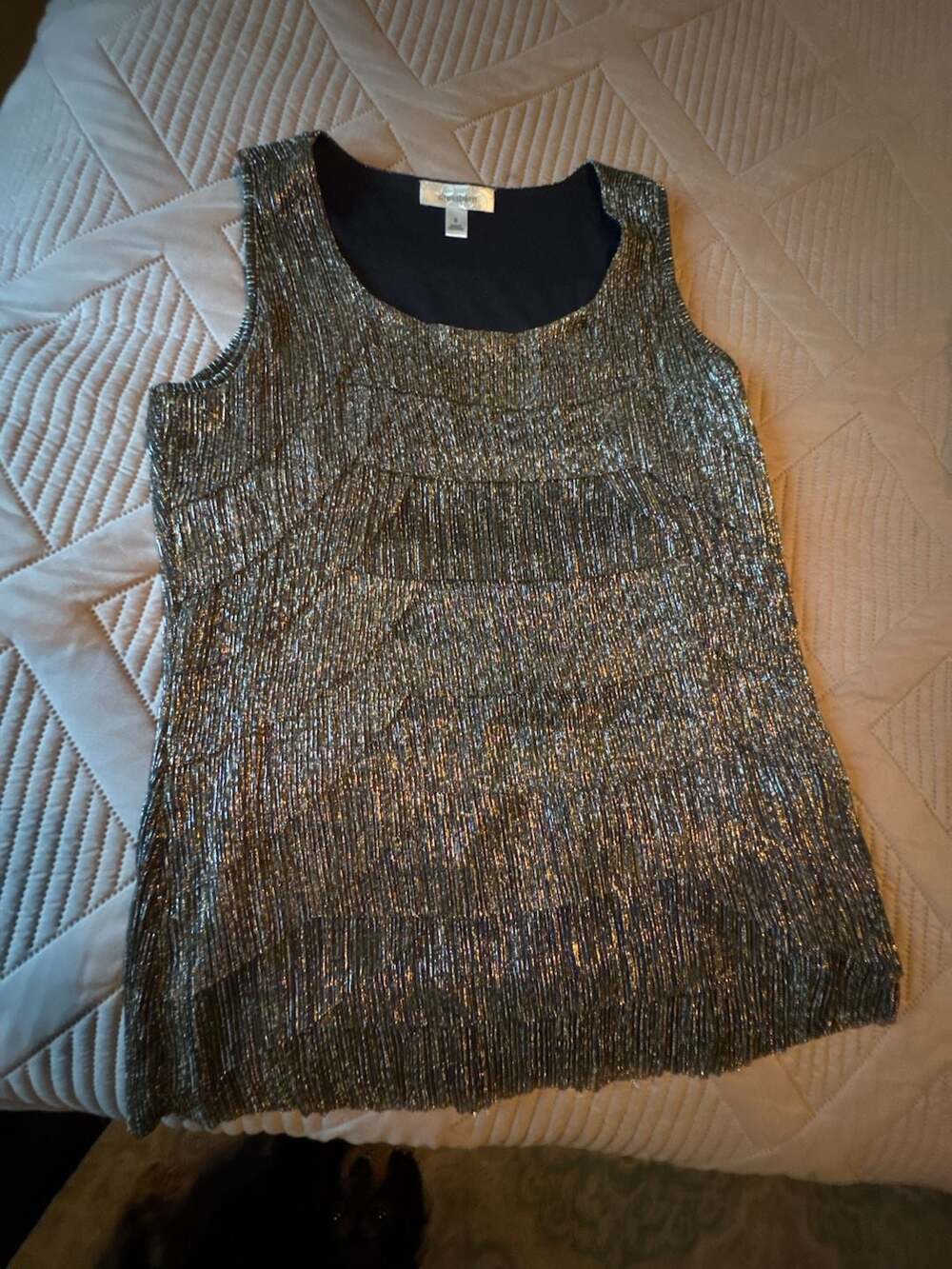 dressbarn Metallic Shimmer Sleeveless Tiered Tank Top